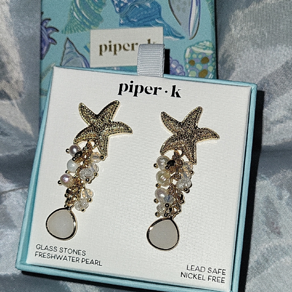 Piper K Starfish Earrings with Freshwater Pearls Bnib Ta M TL
